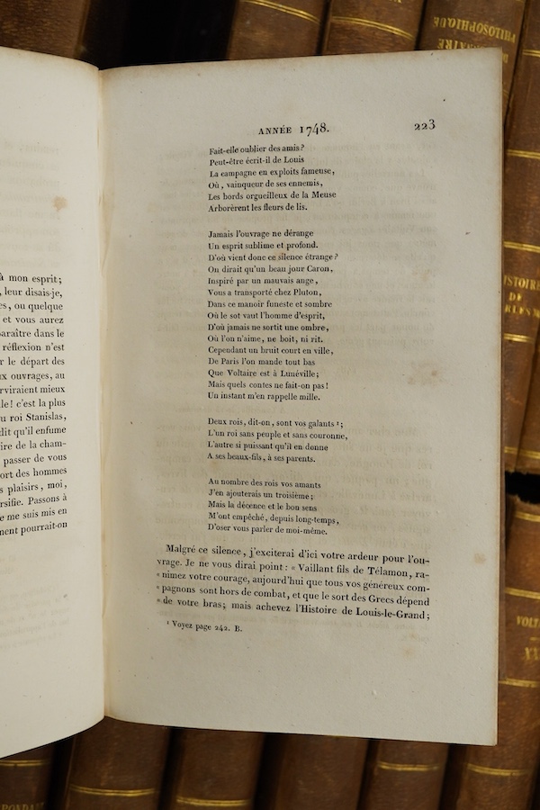 Beuchot, Oeuvres de Voltaire, notes by M. Beuchot, 69 vols, 8vo, calf, Paris, 1834. Condition - pages foxed and binding worn